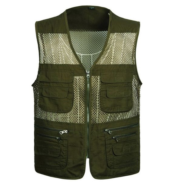 

2019 new casual summer sleeveless cotton vest mens v-collar multi pocket pgraph vest male mesh breathable waistcoat 4xl, Black;white