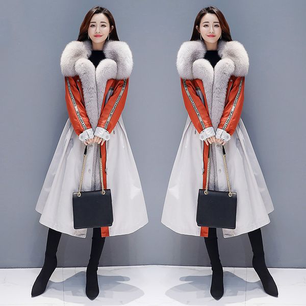 

parker down cotton women 2019 new winter korean version hair collar mid-length over-knee cotton jacket winter jacket women a281, Black