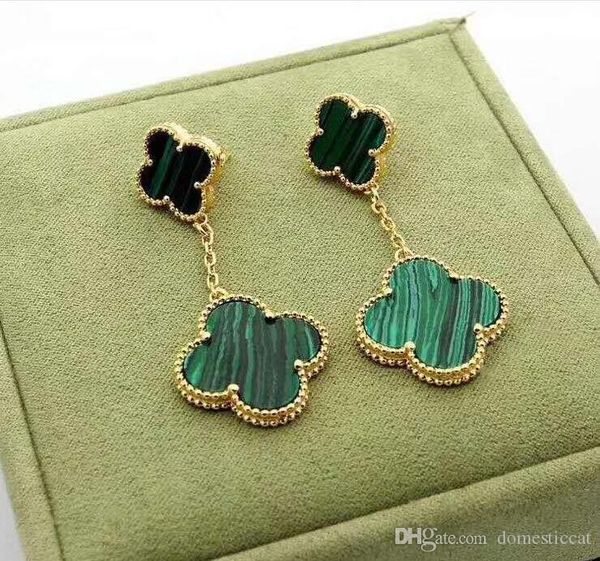 

мода нержавеющая сталь медь четырехлистный клевер кулон серьги для женщин роскошный дизайнер двойной клевер ювелирные изделия, Golden;silver