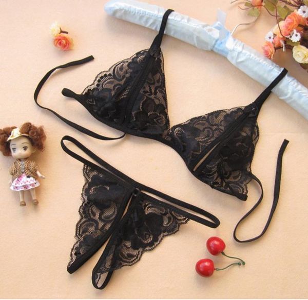 

lace women designer underwear breathable perspective ladies 2pcs open file female underwear two piece sets, Black;white