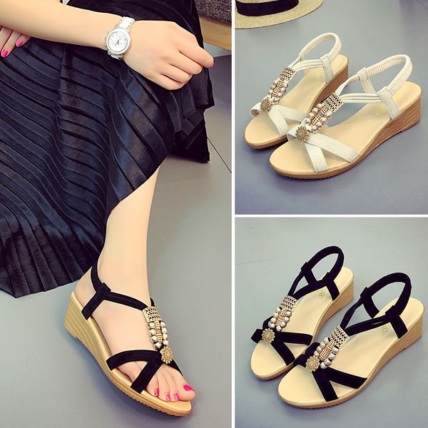 

2019 slope heel cross open toe shoes rome all-match women's sandals, Black