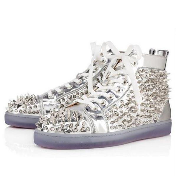 

design brand spikes red bottom sneakers casual walking men's women's rivets trainer party flat outdoo dress wedding with box, Black