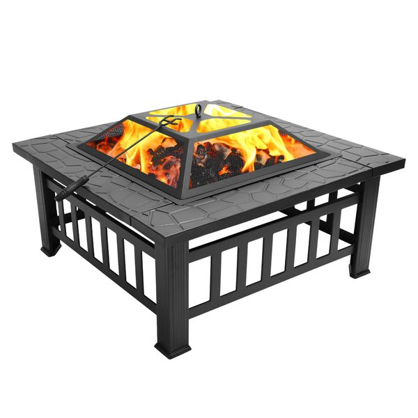 2020 32 Metal Fire Pit Brazier Square Table Home Garden Patio