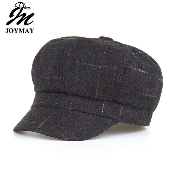 

joymay 2018 fashion new women wool colorful grid beret female bonnet caps winter warm hat cap br018, Blue;gray