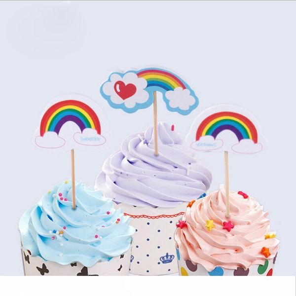 

оптово - 12шт / лот радуга shaped colrful цвет украшение партии поставки кекс ботворезы дети день рождения сувениры поставки украшения