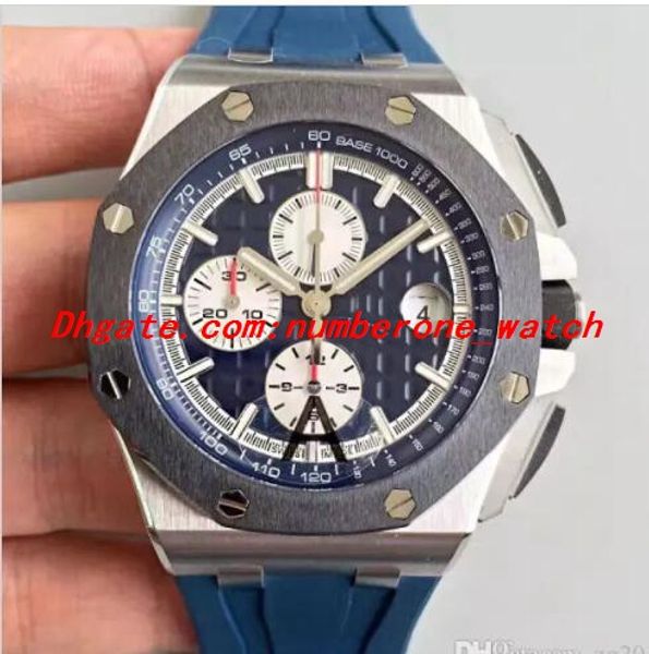 

men's sport watches j&f automatic cal.3126 chronograph watch men blue dial 44mm date sapphire 26470 st alligator leather satch, Slivery;brown