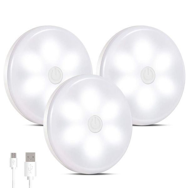 

press light, press sensor led cabinet lights ultra-thin dimmable tap wall light usb rechargeable for kitchen bedroom(3 pack