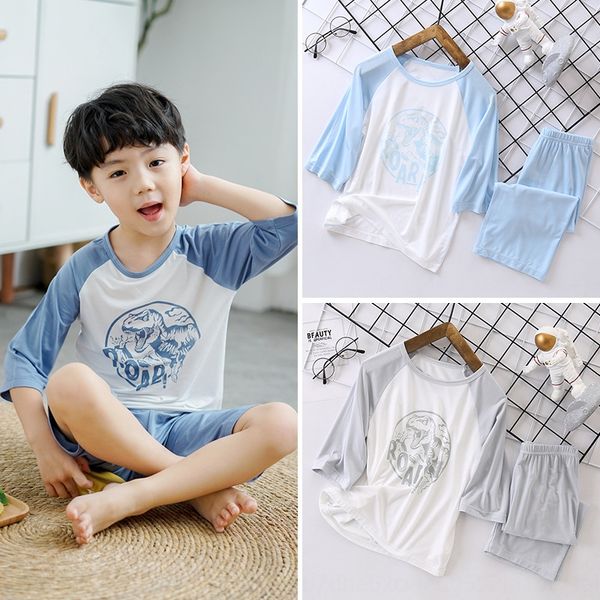 

2020 air conditioning pajamas boy's half sleeve lanjing modal capri pants air conditioning suit boy's summer pajamas suit