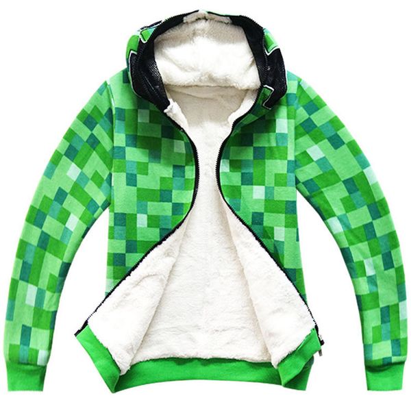 

green plaid hoodies boys coat thicken overcoat kids cotton full sleeve zipper jacket spring winter children clothes outerwear