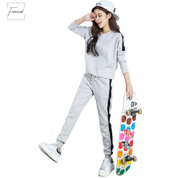 

женщины осень установить tracksuit с длинным рукавом кусок толстовки повседневный костюм зимняя одежда два строчка установить брюки спортивн, White