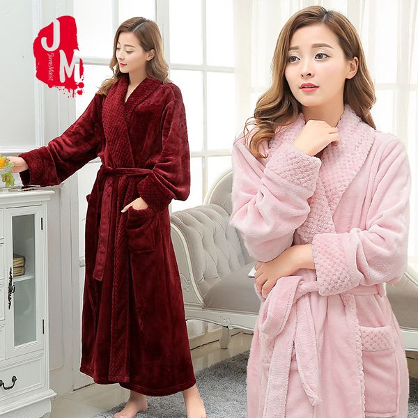 

winter thick warm female coral fleece kimono robe flannel women nightgown bath gown sleepwear large long bathrobe  l xl sleep, Black;red