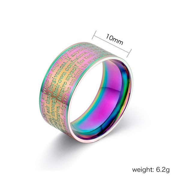 

colorful scripture stainless steel rings for men 10mm width party ring us size 6-12 jewelry men's gift dropshipping, Silver