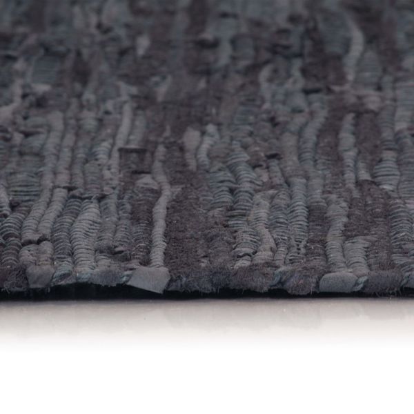 

hand-woven rug chindi leather 120x170 cm gray other home textile