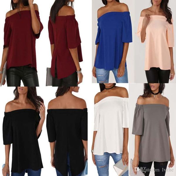 

2017 new womens bardot frill short sleeve off shoulder t-shirt blouse 6 colors 4 size, White