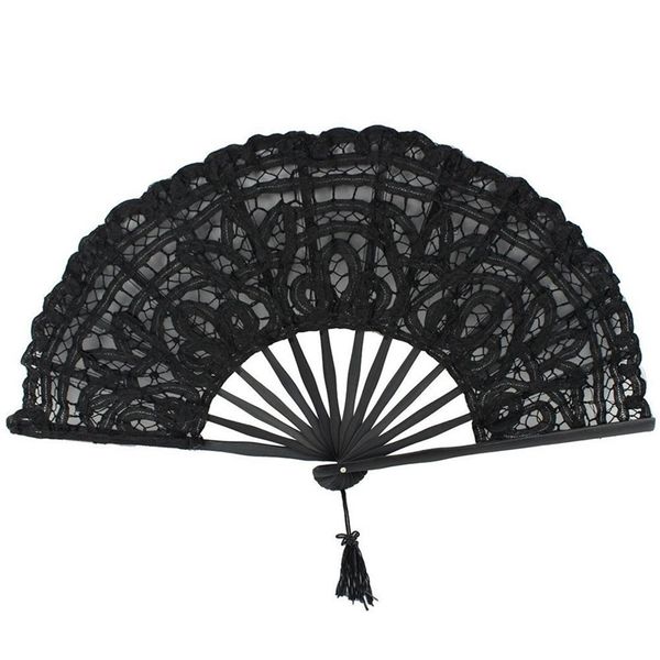 

handmade cotton lace folding hand fan for party bridal wedding decoration (black) other home decor