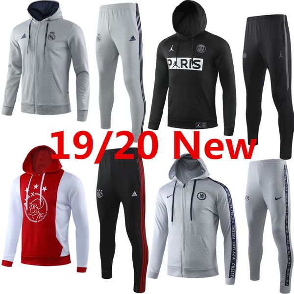 

new ajax che long sleeve hoodie real madrid psg coat 19-20 hazard paris tracksuit soccer jersey kante football pedro modric bale hooded, Gray;blue