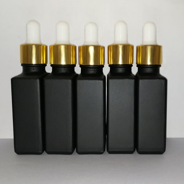 

30ml black frosted glass liquid reagent pipette dropper bottles square essential oil perfume bottle smoke oil e liquid bottles with gold cap