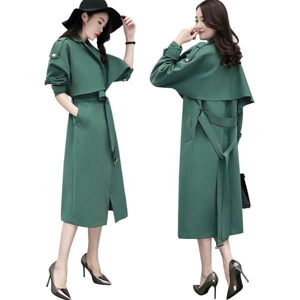 

the new korean fashion temperament women's jacket long paragraph leisure loose waist was thin solid color windbreaker al710073, Tan;black