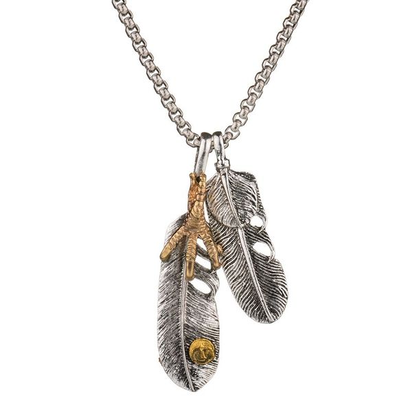 

vintage feather pendant men's necklace ancient silver titanium steel eagle claw necklace choker for men chain metal jewelry