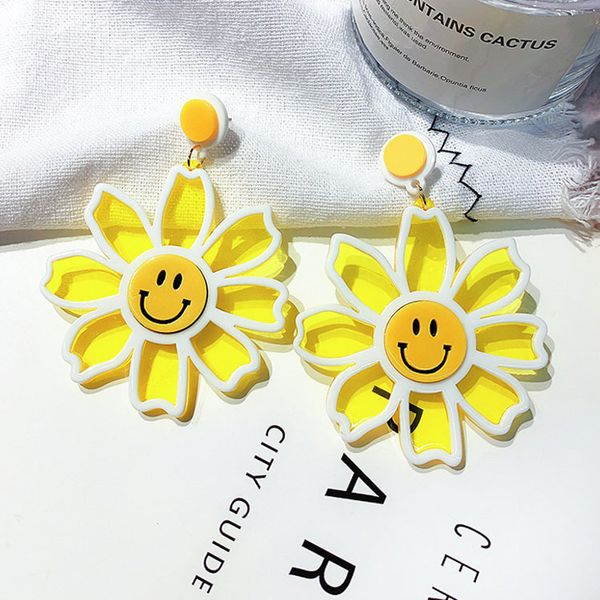 

fashion- korean big clear acrylic flower drop earrings for women bohemian sunflower statement dangle earring boho jewelry, Silver