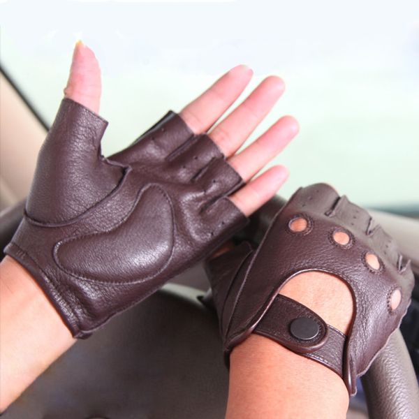 

men' genuine leather gloves new spring and summer driving non-slip half finger gloves m044w, Blue;gray