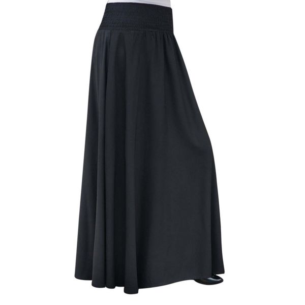 

loose long skirts womens faldas largas mujer solid casual high waist maxi skirt vintage a-line skirt female d90527, Black