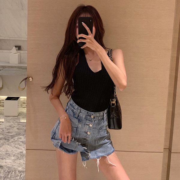 

2019 new style korean women's bag hip skirt casual girl denim skirt fashion high waist summer ladies button, Black