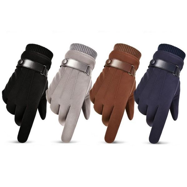 

winter full finger thick touch screen gloves windproof water resistant rainproof fluffy cycling gloves, Black