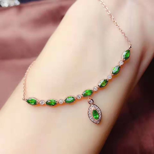 

myanmar natural diopside necklace 925 silver green gemstone 2.5x5mm