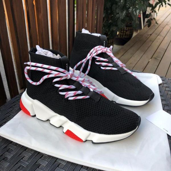 

high knit sneaker new women sneakers lace-up stretch socks boots ultra comfortable casual dad shoes speed trainer shoes, Black