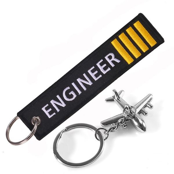 

flight crew key chain kit anahtarlik label embroidery keychain with metal plane key chain for aviation engineer gifts car keychains, Silver