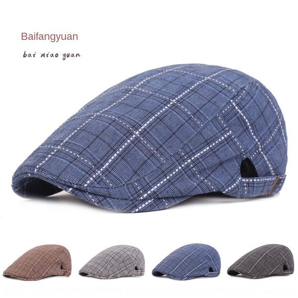 

cap men's beret beret plaid hat literary youth forward cap middle-aged travel hat, Blue;gray