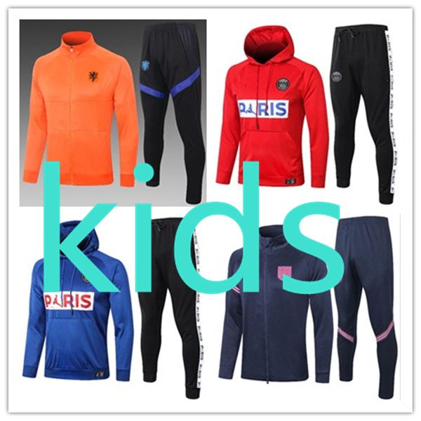 

2020 2021 kids new 20 21 football kits clothing jacket hoodies robe pour enfants soccer training tracksuit survetement chandal jogging, Black