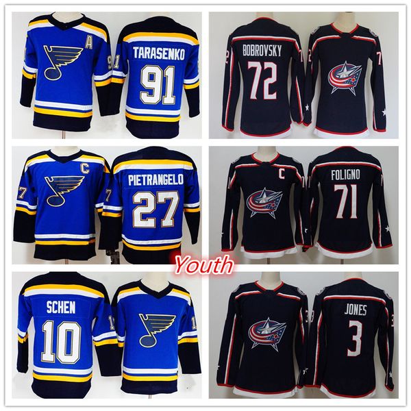

Youth 72 Sergei Bobrovsky 71 Nick Foligno 3 Seth Jones 9 Artemi Panarin 91 Vladimir Tarasenko 27 Pietrangelo 10 Schenn Kids hockey Jerseys