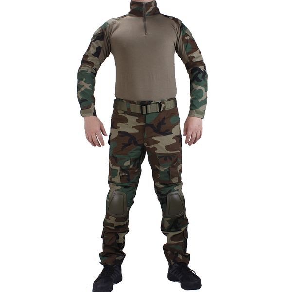 

camouflage bdu woodland combat uniforms shirt with broek and elbow & knee pads militaire game cosplay uniform ghilliekostuum, Camo