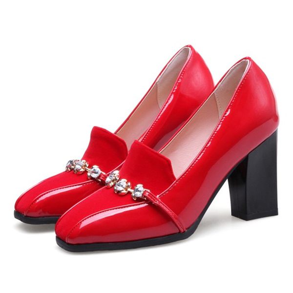 

women pumps block heels shoes women's elegant square toe chunky high heels party dress office ladies pumps wedding shoes 44 45, Black