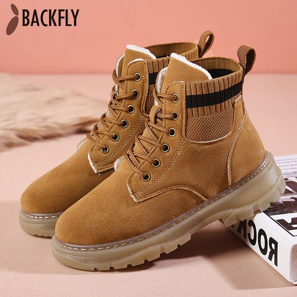 

women winter boots shoes classic casual genuine leather shoes women autumn boots punk plus fur winter ankle botas mujer, Black