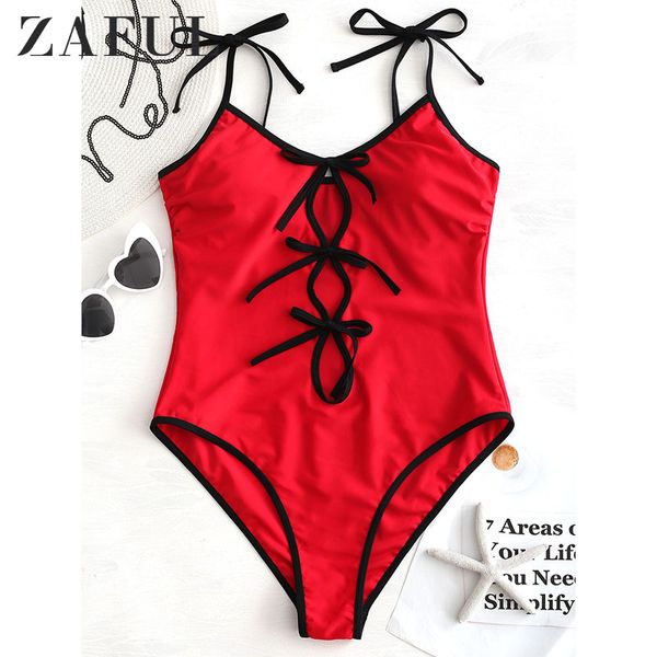 

zaful black and red colorblock one shoulder one-piece swimsuit women swimsuits tied bow monokini swimwear bikinis 2019 mujer