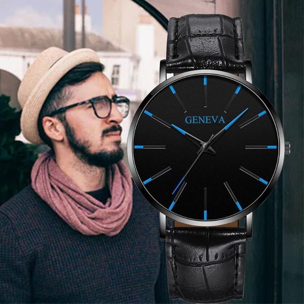 

geneva men business watch creative color hands cool big scale measuring quartz watch fashion comfort leather strap male clock, Slivery;brown