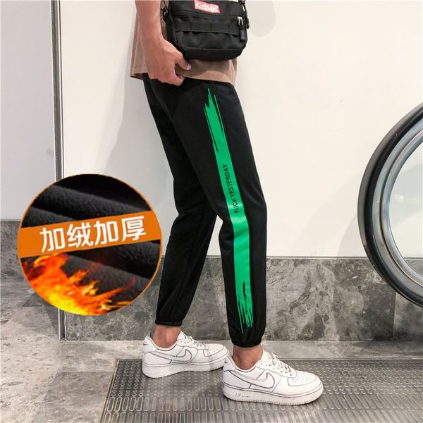 

sportwear winter warm pants for men straight fleece thick pants elastic waist men's fleece men joggers plus velvet, Black