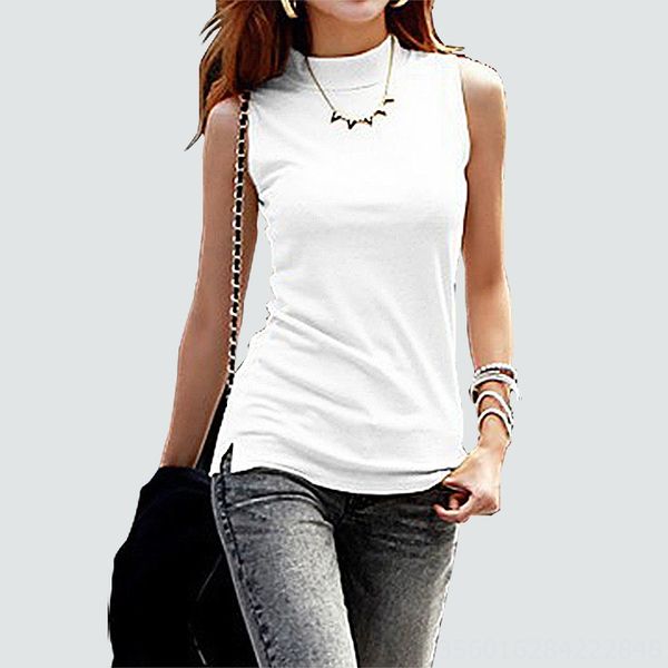 

nhg7g women's mid-long half-high collar sleeveless cotton base women's mid-long half-high collar vest t- sleeveless t-shirt cotton, White