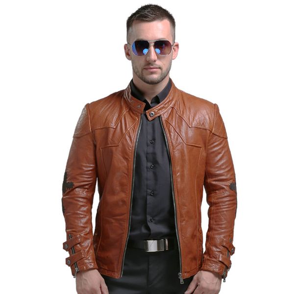 

aibianocel winter mens genuine leather jackets men real leather coat sheepskin jacket embroidery genuine coat, Black