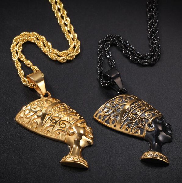 

trendy gold black colors cleopatra necklaces dangle stainless steel necklace pendant hip-hop twist chain men women designer jewelry gifts, Silver