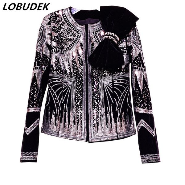 

two style silvery sequins jackets autumn women black bowknot coat fashion winter warn luxury outwear ladies office streetwear, Black;brown