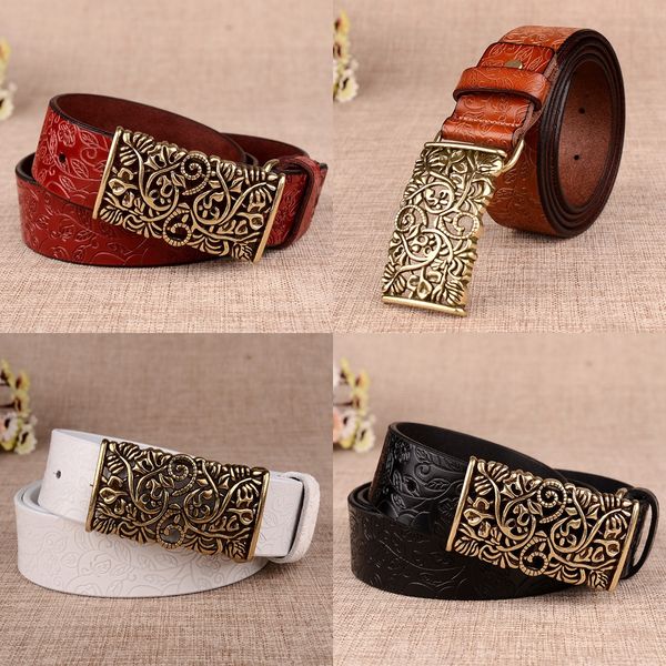 

pure women's pure cowhide palace belt genuine leather women's belt, Black;brown