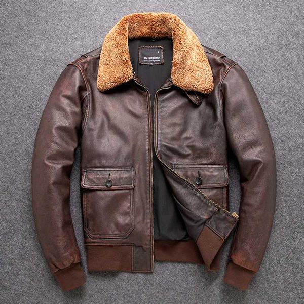 

classic g1 bomber,mens outdoor cowhide coat,vintage leather jackets,man genuine leather jacket.brown outwear, Black