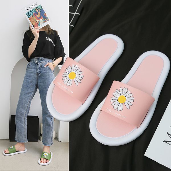 

new small chrysanthemum slipper non-slip flip flops beach slippers outside slippers summer home household slipper flat shoes, Black