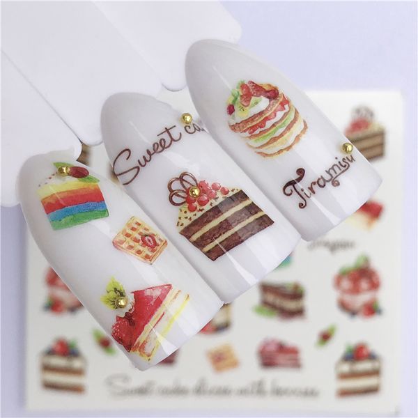 

ywk 1 sheet summer fruit strawberry cherry cake ice cream nail art water transfer sticker decor slider decal manicure, Black