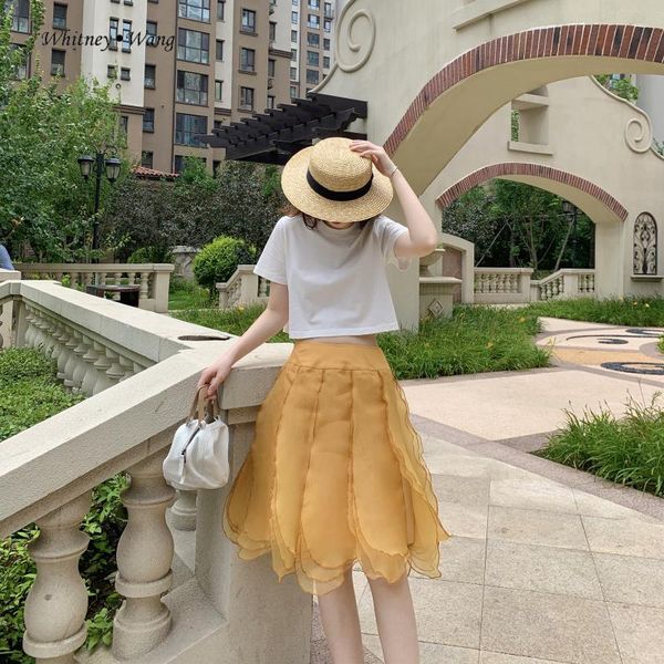 

whitney wang 2020 summer fashion streetwear waves petals skirt women stylish skirts, Black