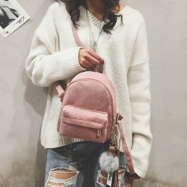 

corduroy women mini backpack teen cute backpacks for teenagers with fuzzy ball children small back pack bag female travel bags